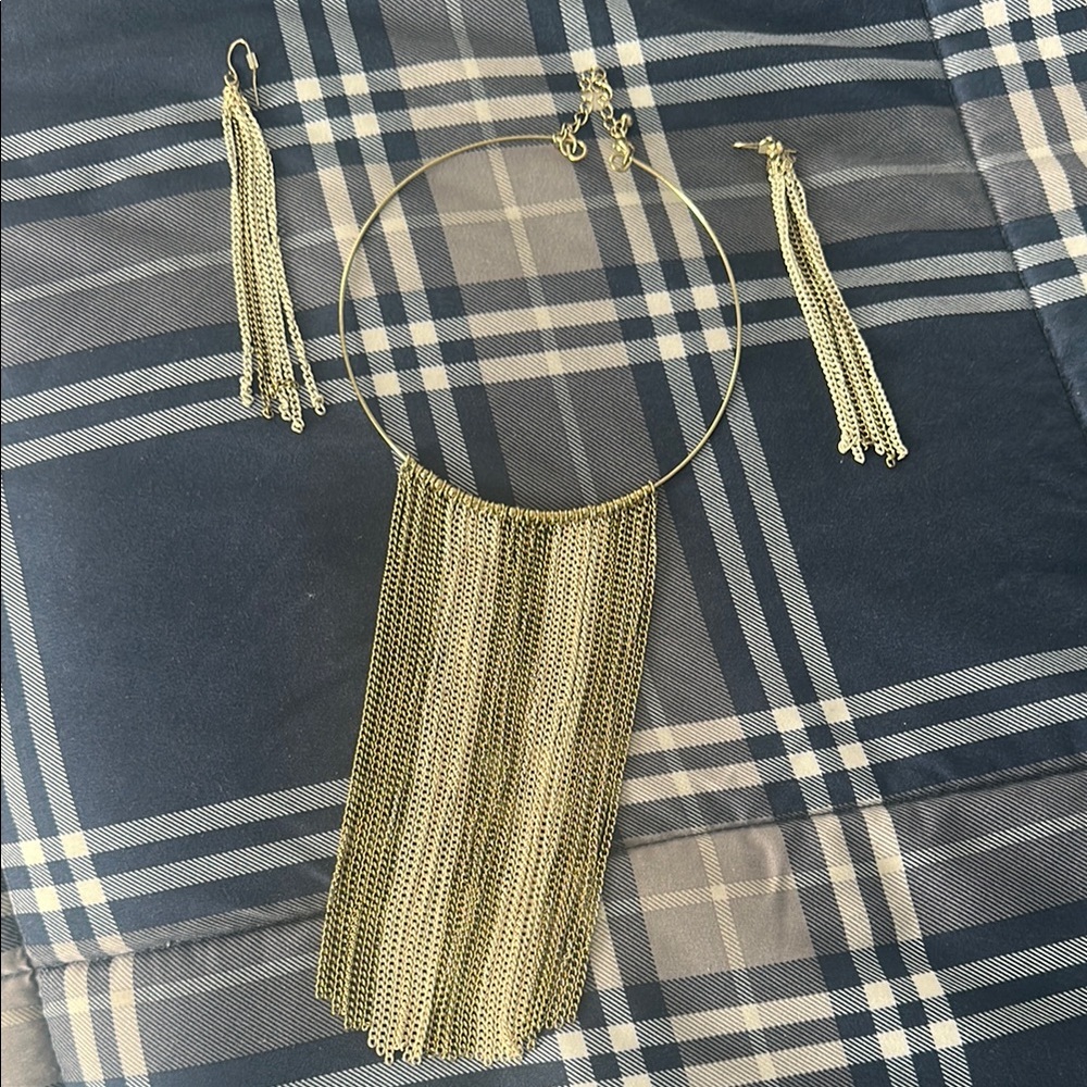 Elegant Gold Chain Necklace and Earring Set